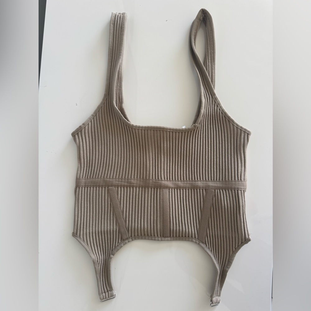 Zara Ribbed Tan Sleeveless Top